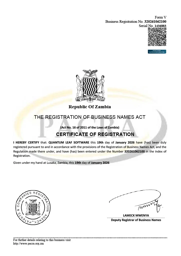 PACRA Certificate of Registration